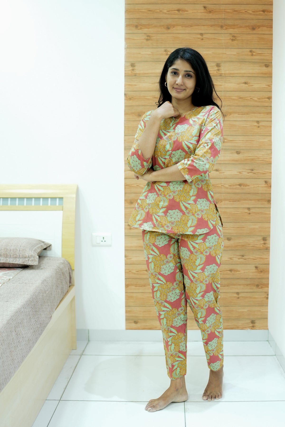 MANGAI Premium Cotton Printed Night Suits | Stylish Print's All Over | Top & Bottom Set | 3/4 Sleeve | Trendy Night Suits for Stylish Women's (TPS-3/4)