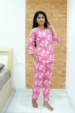 MANGAI Premium Cotton Printed Night Suits | Stylish Print's All Over | Top & Bottom Set | 3/4 Sleeve | Trendy Night Suits for Stylish Women's (TPS-3/4)