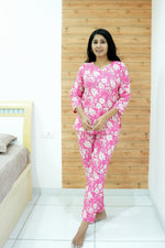 MANGAI Premium Cotton Printed Night Suits | Stylish Print's All Over | Top & Bottom Set | 3/4 Sleeve | Trendy Night Suits for Stylish Women's (TPS-3/4)