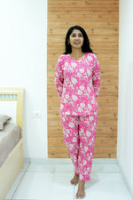 MANGAI Premium Cotton Printed Night Suits | Stylish Print's All Over | Top & Bottom Set | 3/4 Sleeve | Trendy Night Suits for Stylish Women's (TPS-3/4)