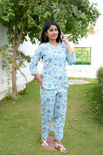 MANGAI Premium Cotton Printed Night Suits | Stylish Print's All Over | Top & Bottom Set | 3/4 Sleeve | Trendy Night Suits for Stylish Women's (TPS-3/4)