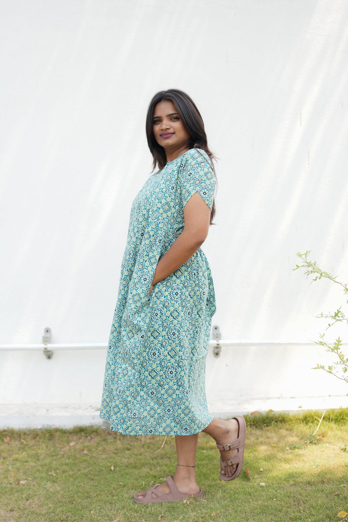 New Katha Printed Stylish Feeding Maxi with Soft Cotton Fabric, V-Cut Neck & Back Tie-Up Rope MAXI Feeding Frock (KFM)