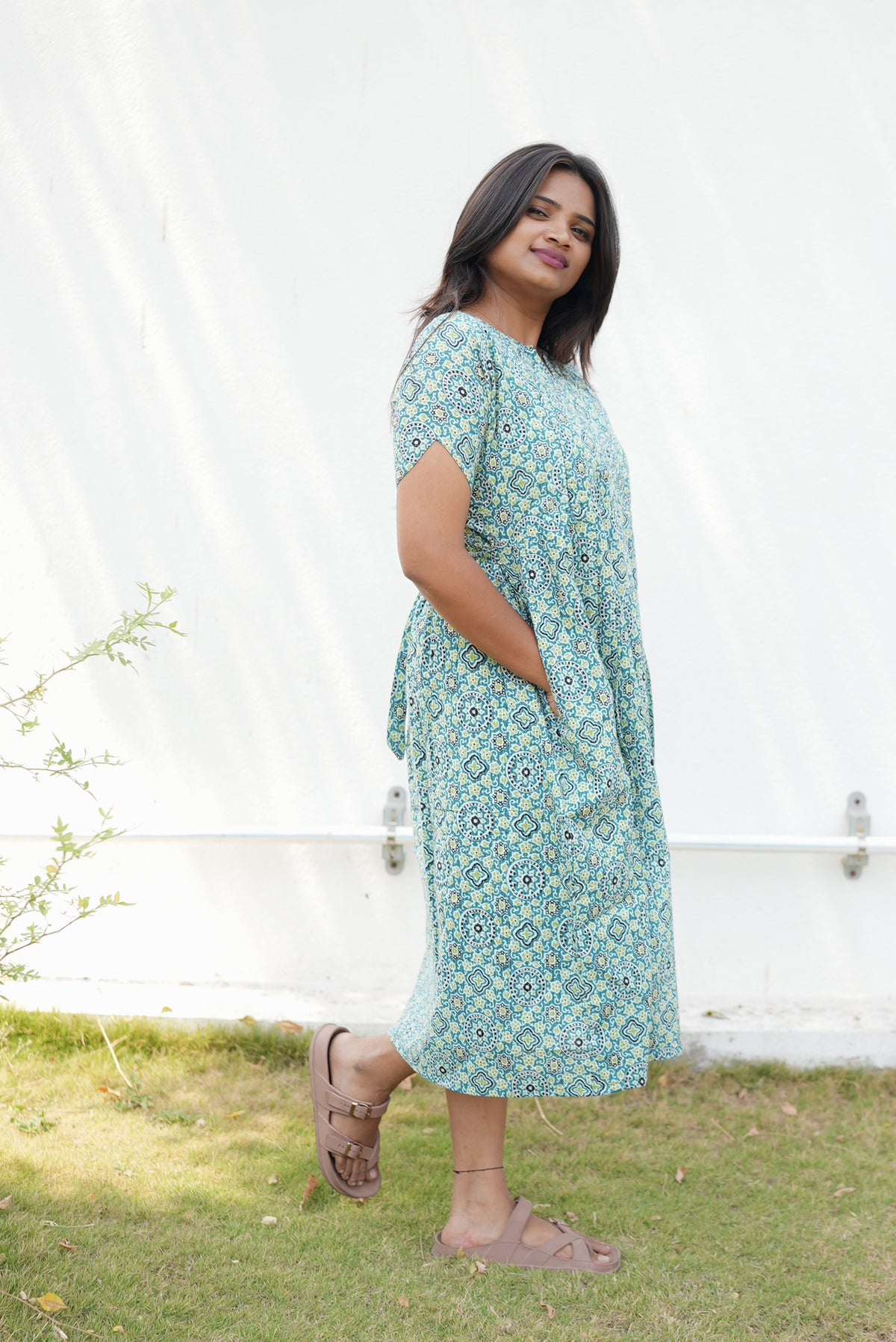 New Katha Printed Stylish Feeding Maxi with Soft Cotton Fabric, V-Cut Neck & Back Tie-Up Rope MAXI Feeding Frock (KFM)