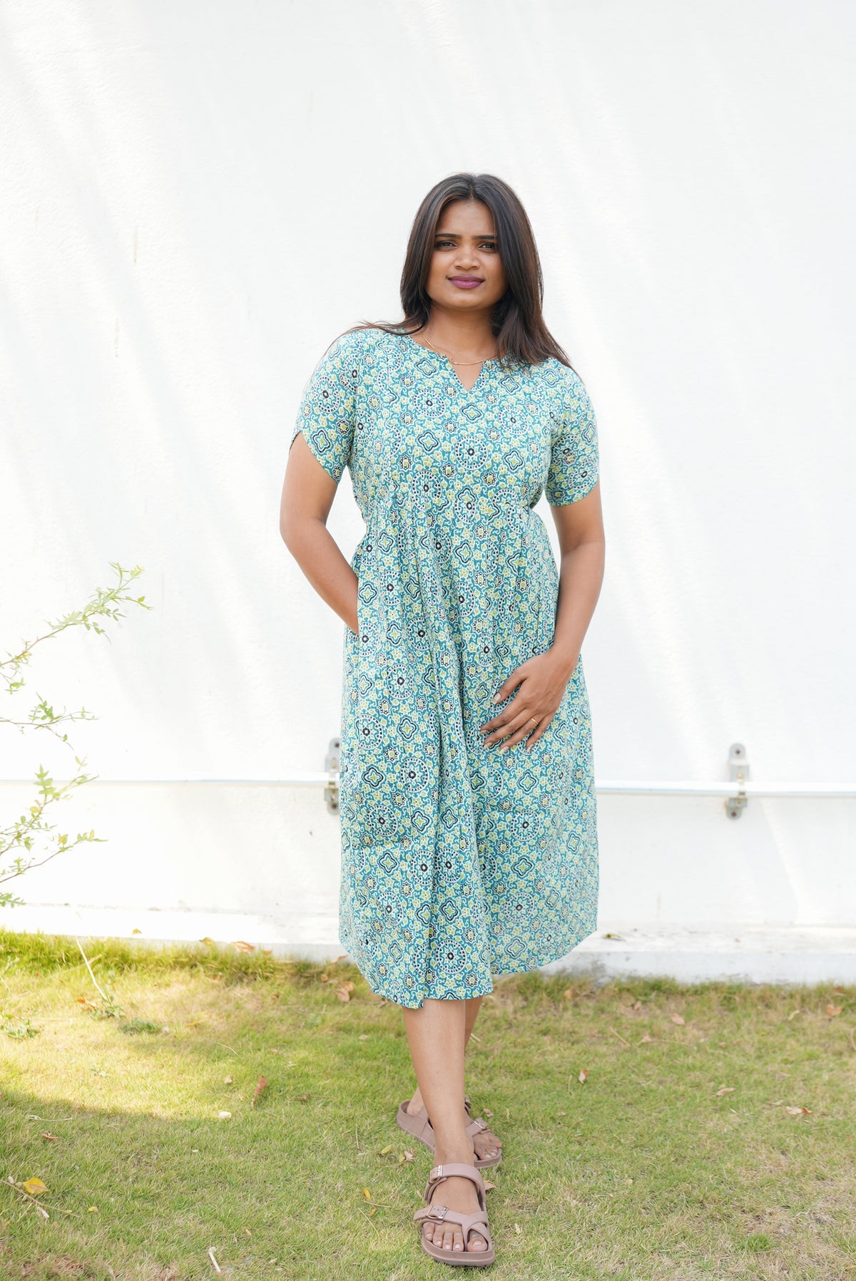New Katha Printed Stylish Feeding Maxi with Soft Cotton Fabric, V-Cut Neck & Back Tie-Up Rope MAXI Feeding Frock (KFM)
