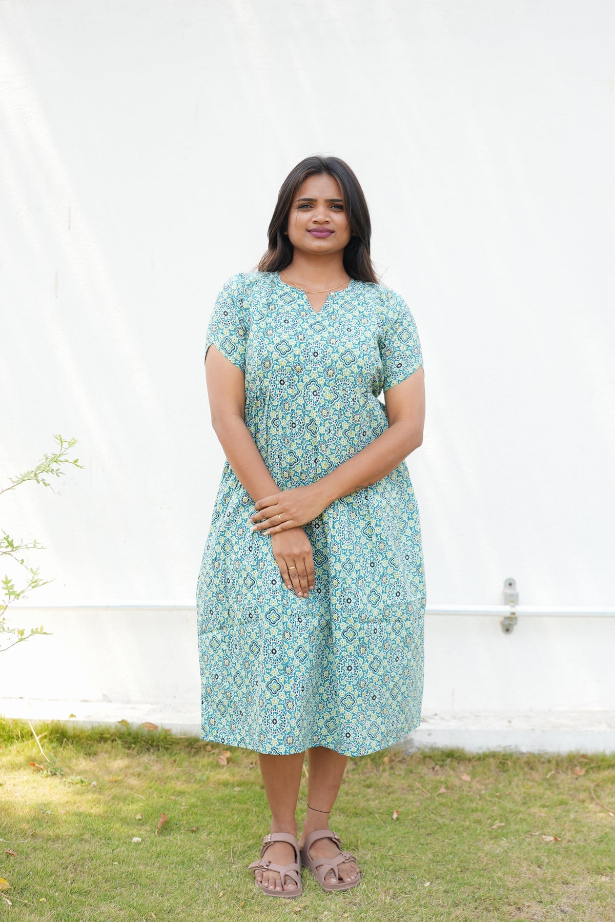 New Katha Printed Stylish Feeding Maxi with Soft Cotton Fabric, V-Cut Neck & Back Tie-Up Rope MAXI Feeding Frock (KFM)