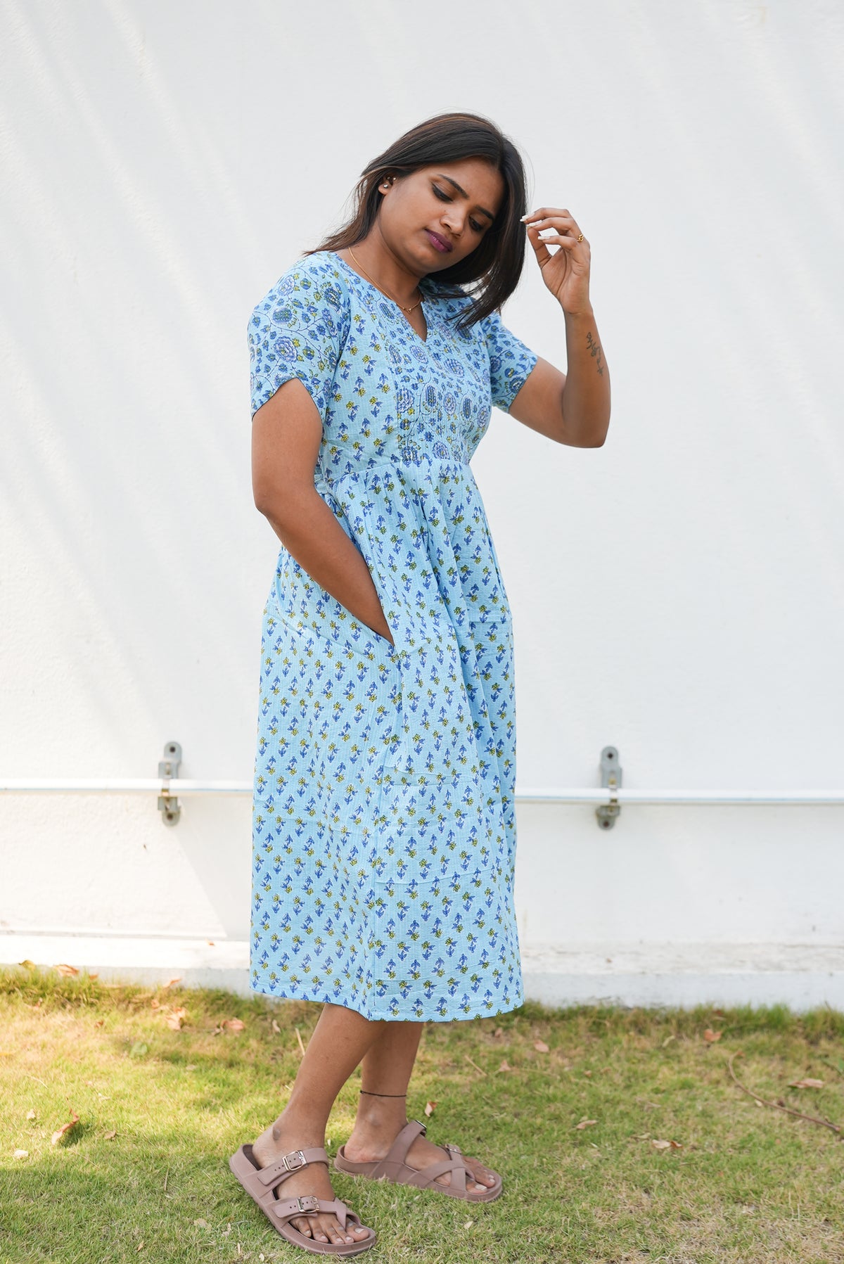 New Katha Printed Stylish Feeding Maxi with Soft Cotton Fabric, V-Cut Neck & Back Tie-Up Rope MAXI Feeding Frock (KFM)