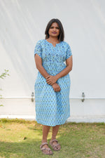 New Katha Printed Stylish Feeding Maxi with Soft Cotton Fabric, V-Cut Neck & Back Tie-Up Rope MAXI Feeding Frock (KFM)
