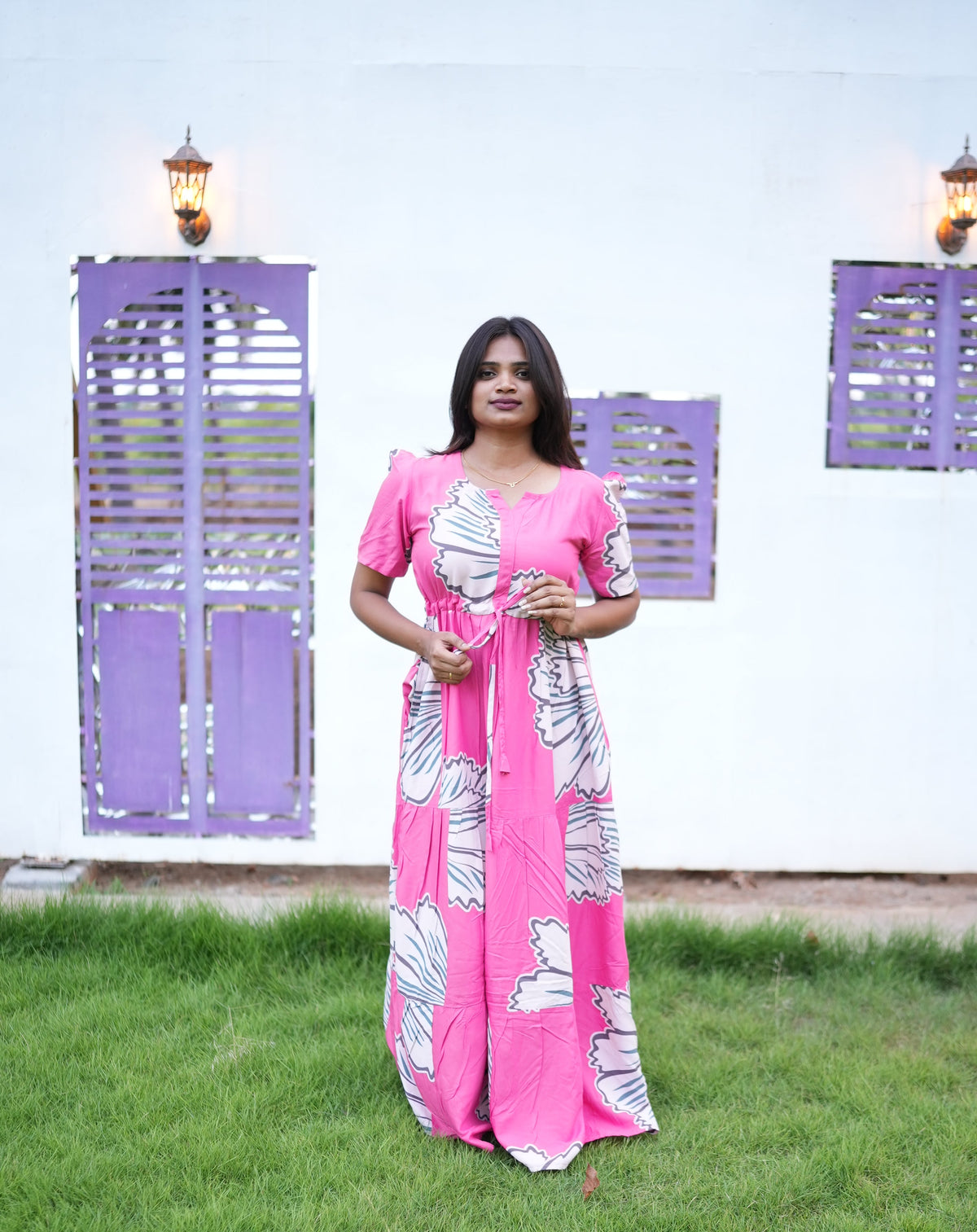 Stylish Arrivals Rayon Gathering Frock Model Night Gown's | Front Adjustable Gathering Style Rope | Puff Sleeve | Trending Collection's for Stylish Women's (FKG)