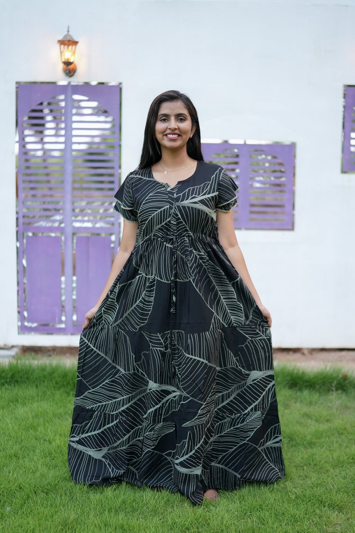 Stylish Arrivals Rayon Gathering Frock Model Night Gown's | Front Adjustable Gathering Style Rope | Double Layer Sleeve | Trending Collection's for Stylish Women's (FKG)