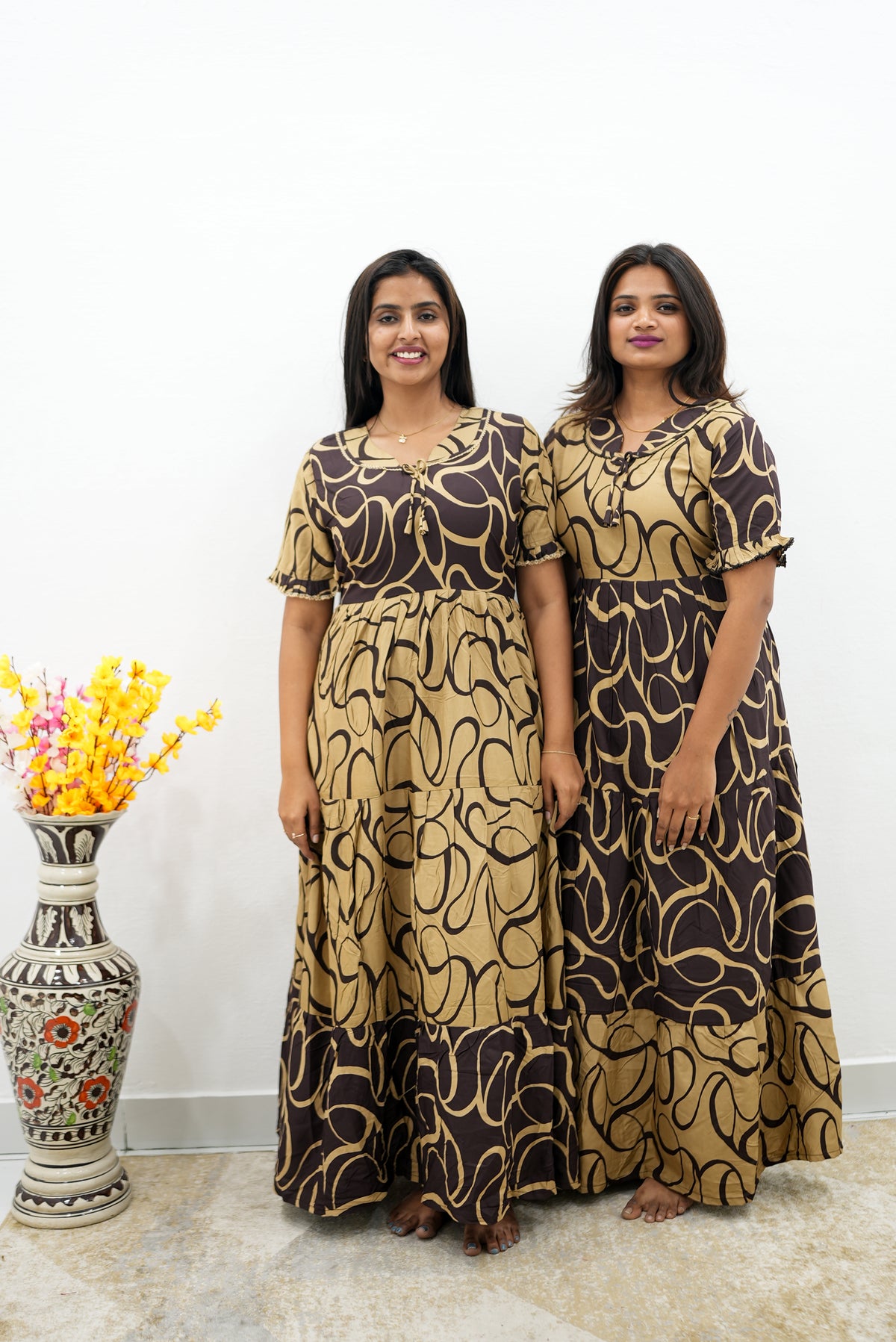 Mangai 3 Layer Flared Frock Model Nighties Soft and Smooth Premium Quality Rayon Material , Fancy Frilled Sleeve, Side Pocket , Back tie Rope , Stylish Collection's for Trendy Women's (MRK)
