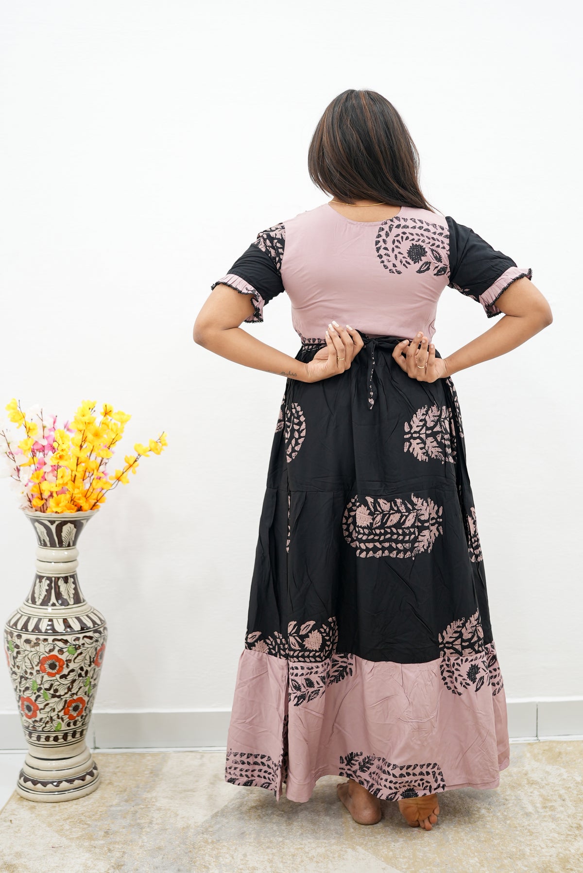 Mangai 3 Layer Flared Frock Model Nighties Soft and Smooth Premium Quality Rayon Material , Fancy Frilled Sleeve, Side Pocket , Back tie Rope , Stylish Collection's for Trendy Women's (MRK)
