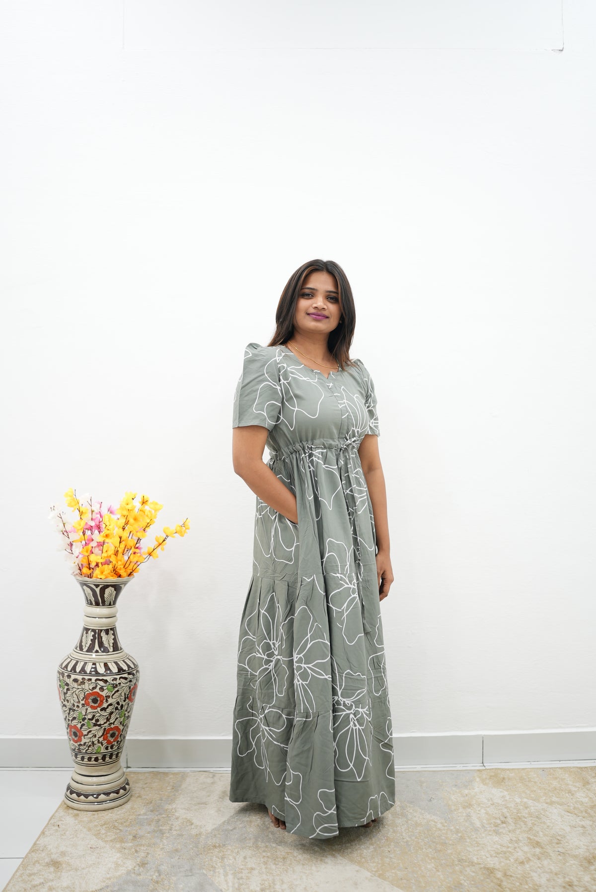 Stylish Arrivals Rayon Gathering Frock Model Night Gown's | Front Adjustable Gathering Style Rope | Puff Sleeve | Trending Collection's for Stylish Women's (FKG)