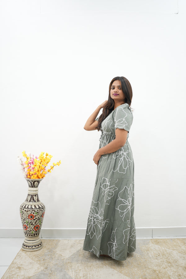 Stylish Arrivals Rayon Gathering Frock Model Night Gown's | Front Adjustable Gathering Style Rope | Puff Sleeve | Trending Collection's for Stylish Women's (FKG)