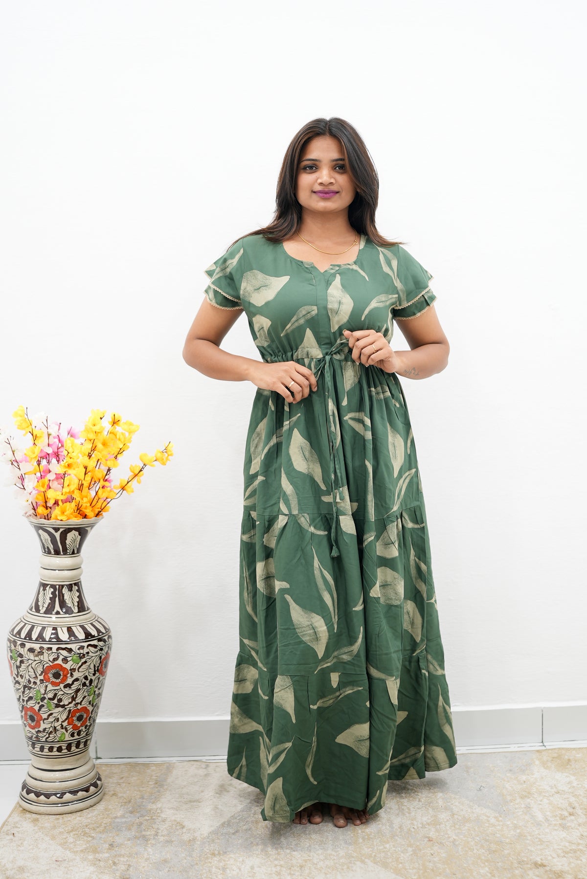 Stylish Arrivals Rayon Gathering Frock Model Night Gown's | Front Adjustable Gathering Style Rope | Double Layer Sleeve | Trending Collection's for Stylish Women's (FKG)