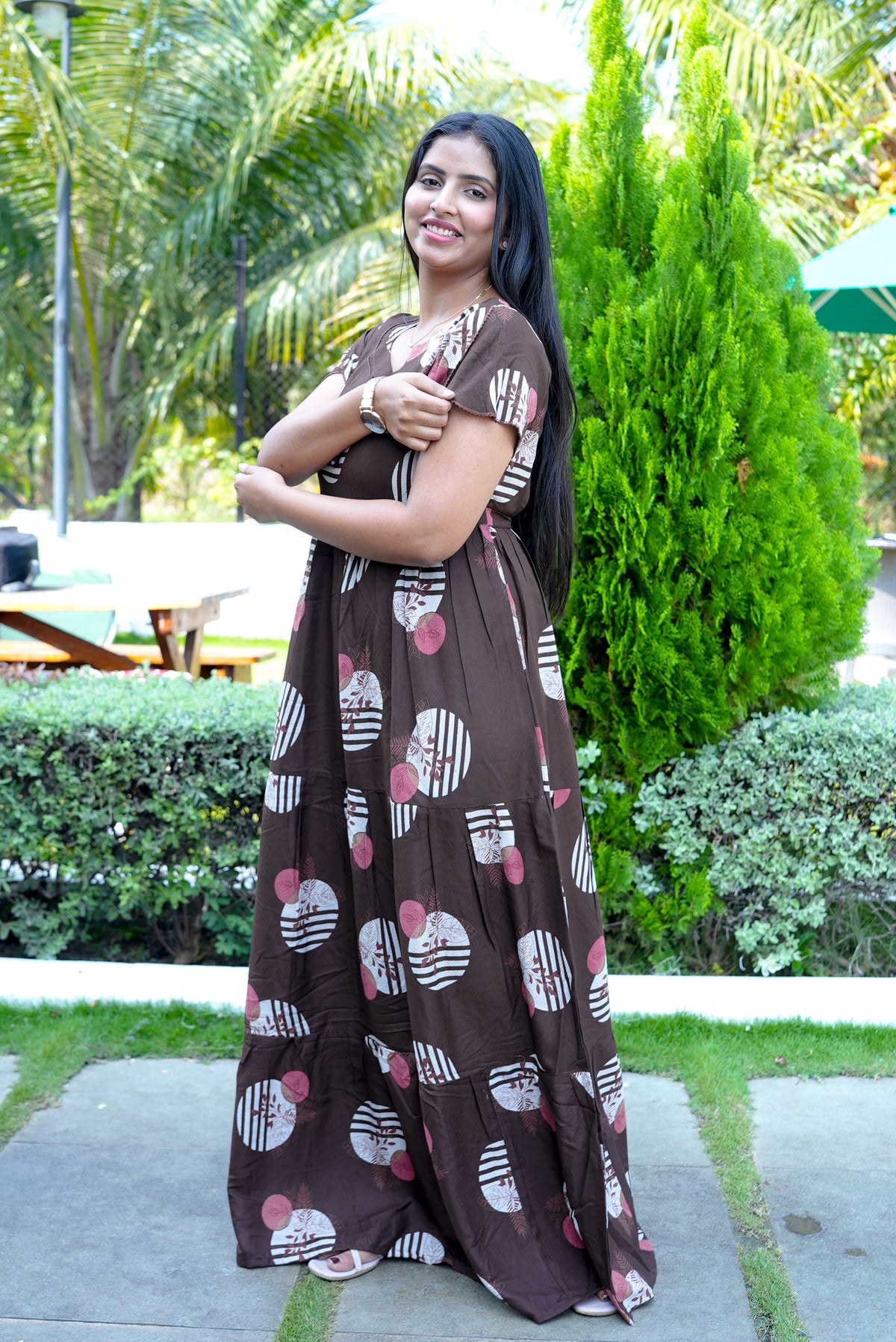 Stylish Alpine 3 Layer Frock Model Nighties| Fancy Sleeves & Neck Pattern| Side Pocket with Back Tie Rope | Perfect Nightwear Trendy Women's (AFK)