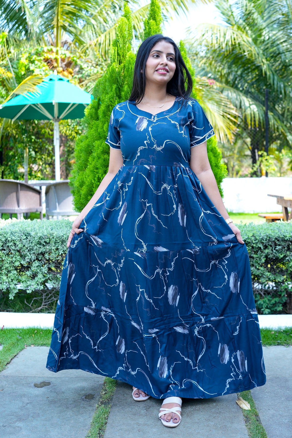 Stylish Alpine 3 Layer Frock Model Nighties| Fancy Sleeves & Neck Pattern| Side Pocket with Back Tie Rope | Perfect Nightwear Trendy Women's (AFK)