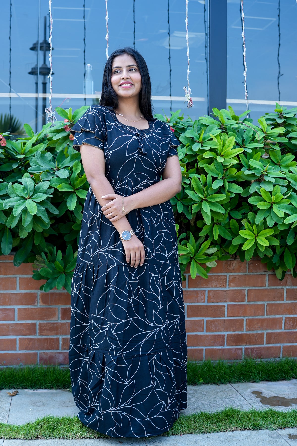 Stylish Alpine 3 Layer Frock Model Nighties| Fancy Sleeves & Neck Pattern| Side Pocket with Back Tie Rope | Perfect Nightwear Trendy Women's (AFK)