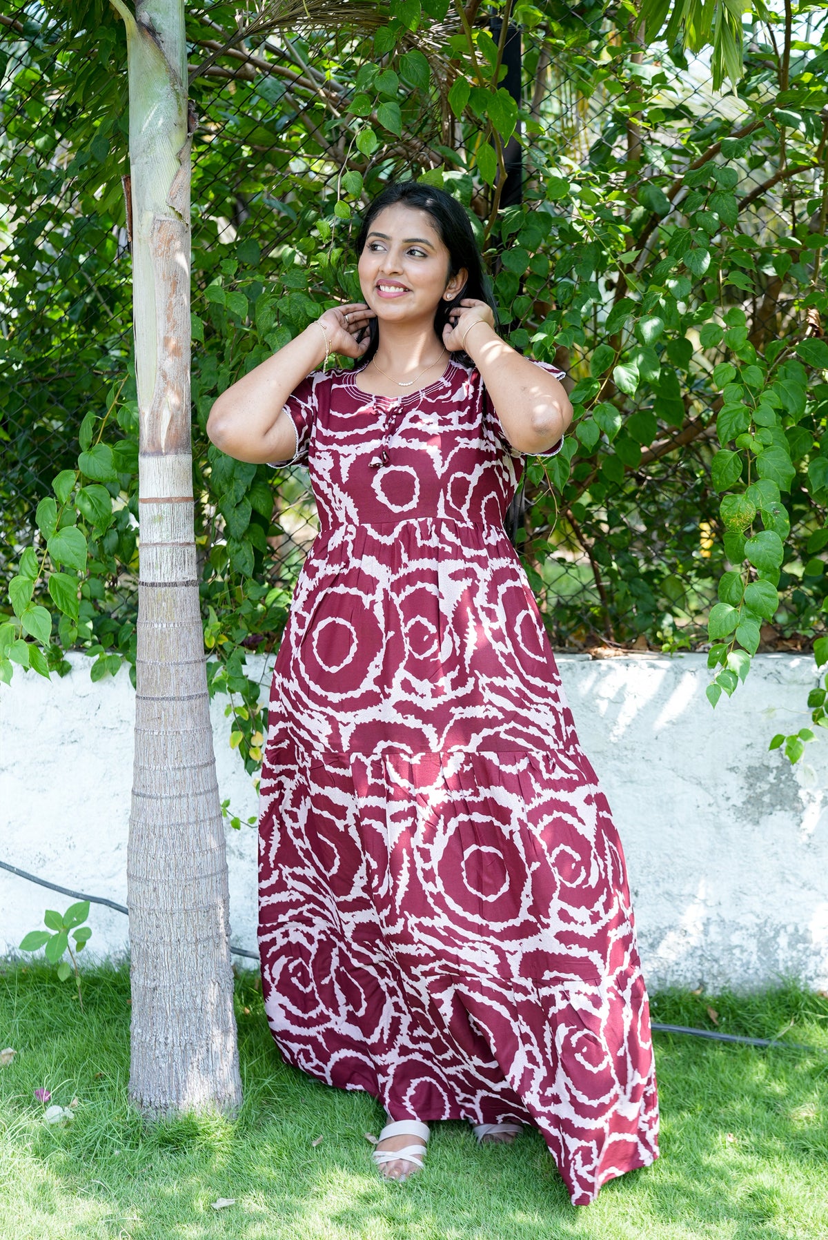 Stylish Alpine 3 Layer Frock Model Nighties| Fancy Sleeves & Neck Pattern| Side Pocket with Back Tie Rope | Perfect Nightwear Trendy Women's (AFK)