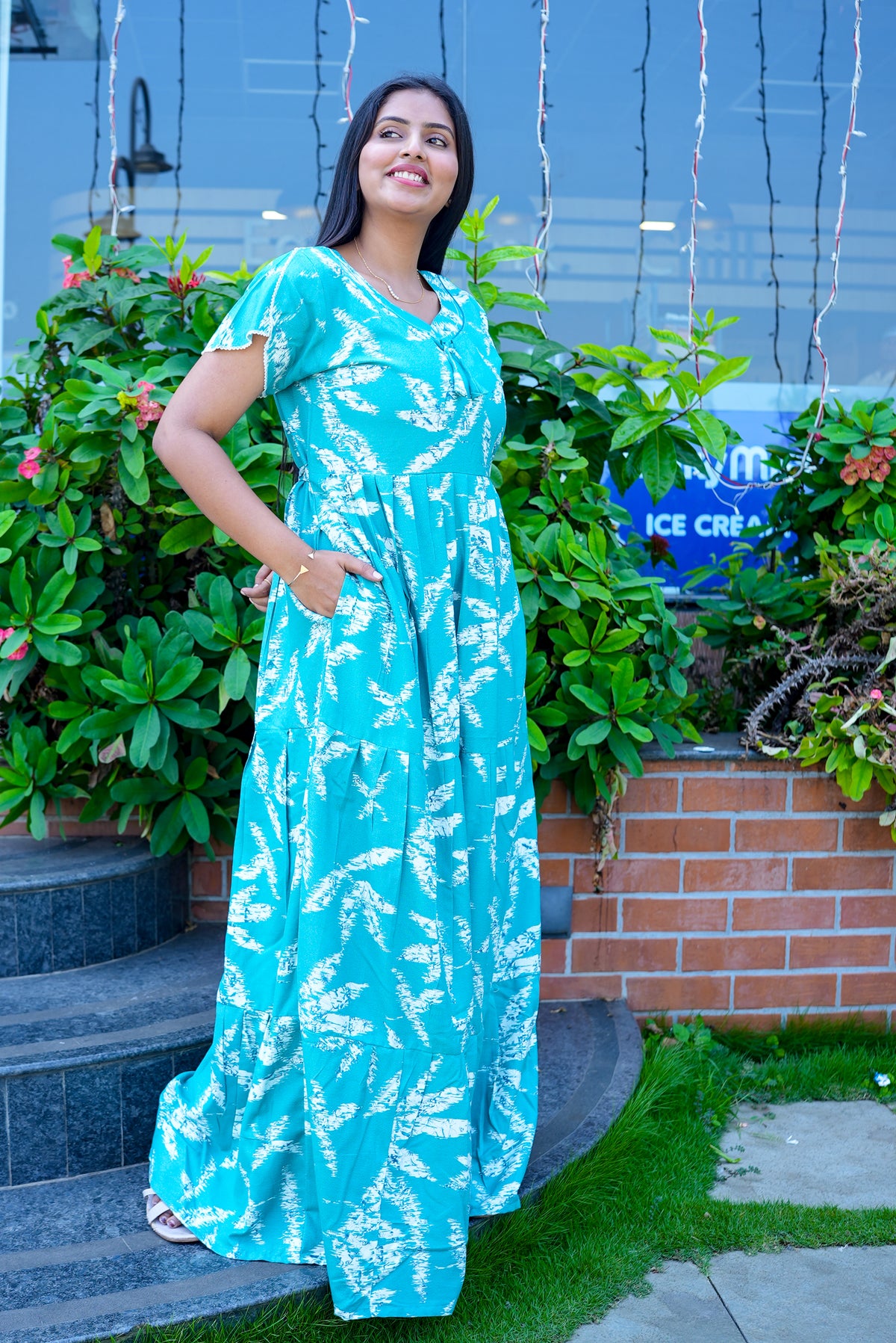 Stylish Alpine 3 Layer Frock Model Nighties| Fancy Sleeves & Neck Pattern| Side Pocket with Back Tie Rope | Perfect Nightwear Trendy Women's (AFK)