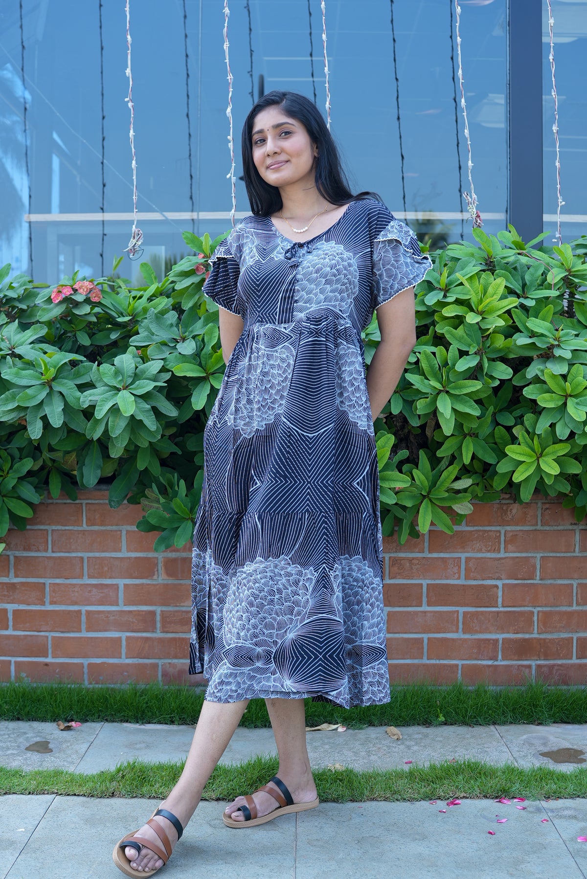 Rayon MAXI FROCK Model Nighties | Fancy Petal Sleeve | Fancy Neck & Side Pocket | Pleated Frock MAXI Style | Trendy Collection's for Stylish Women & Teenage Girl (FSF)