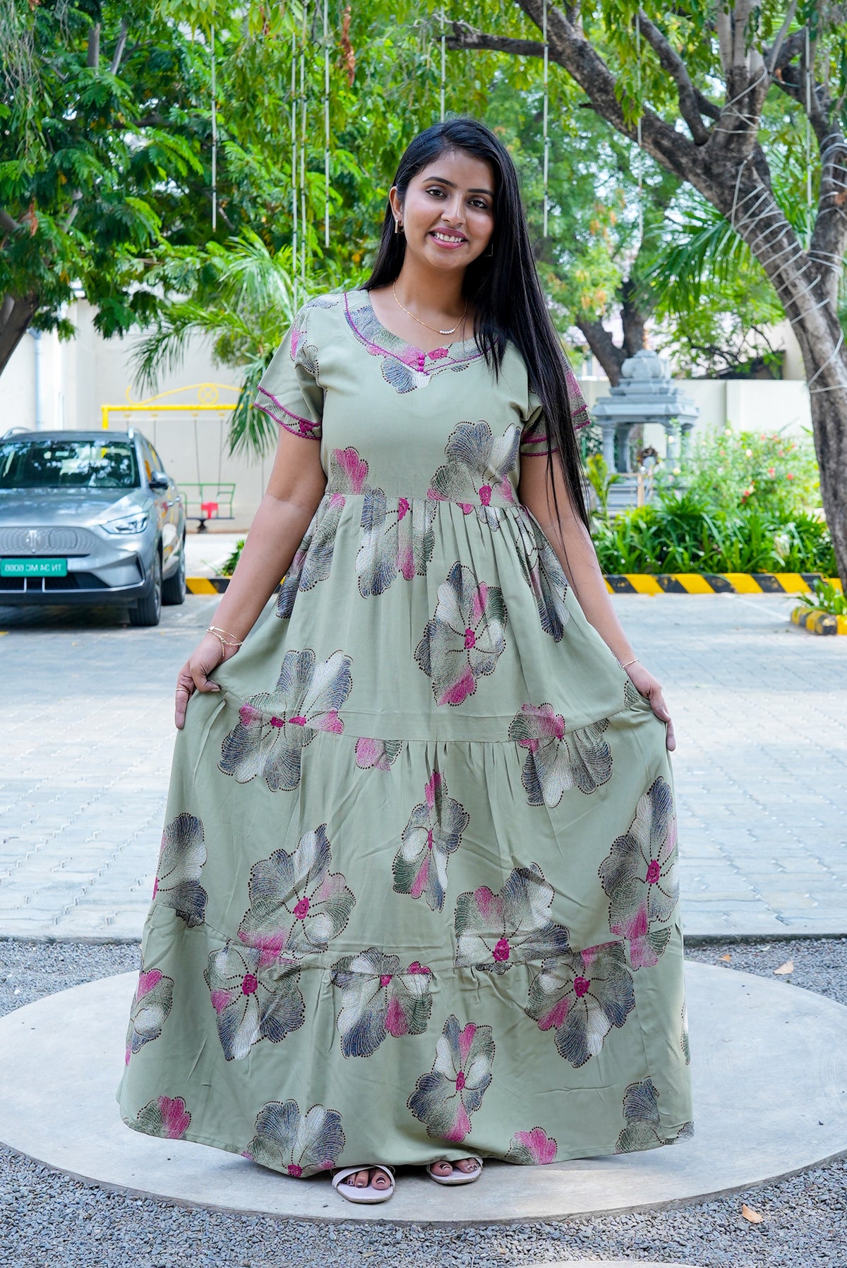 Stylish Alpine 3 Layer Frock Model Nighties| Fancy Sleeves & Neck Pattern| Side Pocket with Back Tie Rope | Perfect Nightwear Trendy Women's (AFK)