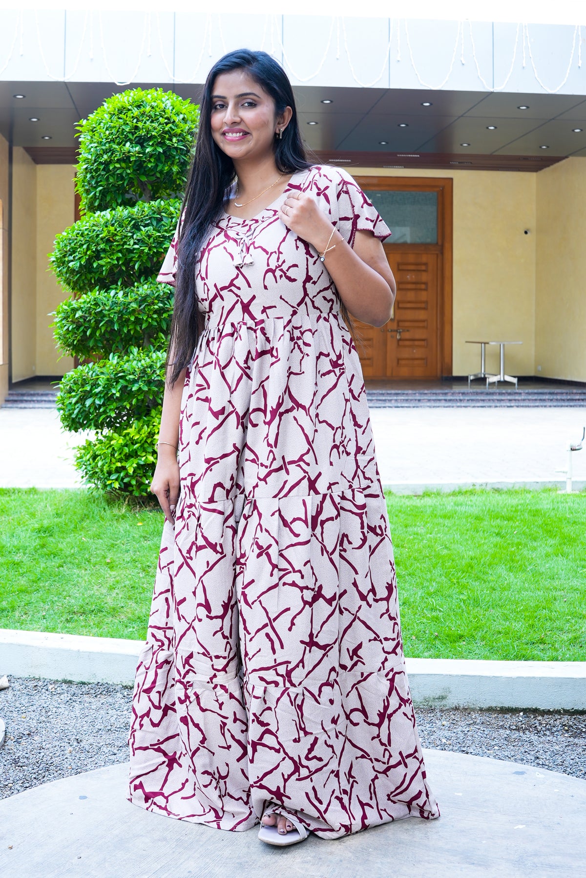 Stylish Alpine 3 Layer Frock Model Nighties| Fancy Sleeves & Neck Pattern| Side Pocket with Back Tie Rope | Perfect Nightwear Trendy Women's (AFK)