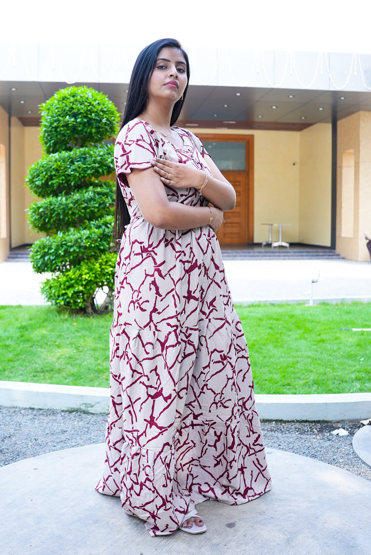 Stylish Alpine 3 Layer Frock Model Nighties| Fancy Sleeves & Neck Pattern| Side Pocket with Back Tie Rope | Perfect Nightwear Trendy Women's (AFK)