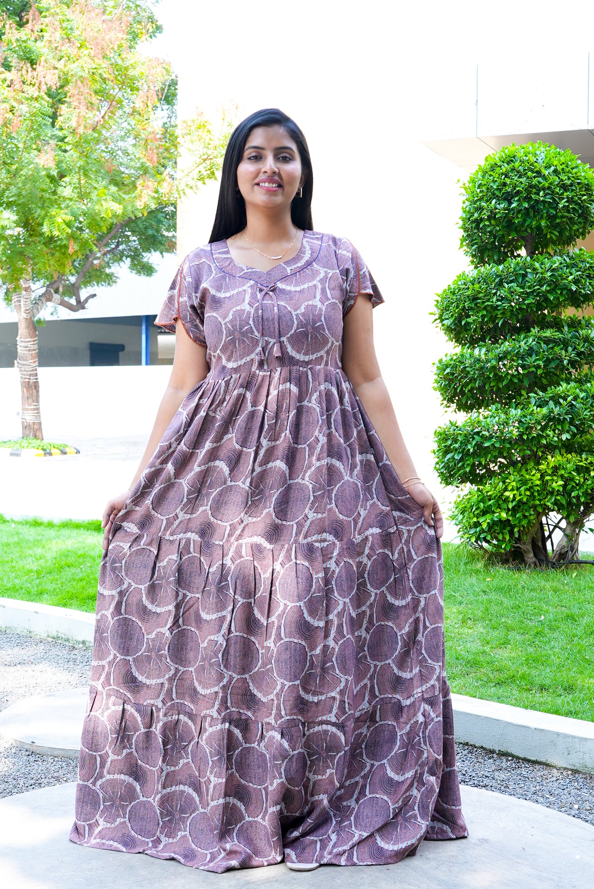 Stylish Alpine 3 Layer Frock Model Nighties| Fancy Sleeves & Neck Pattern| Side Pocket with Back Tie Rope | Perfect Nightwear Trendy Women's (AFK)