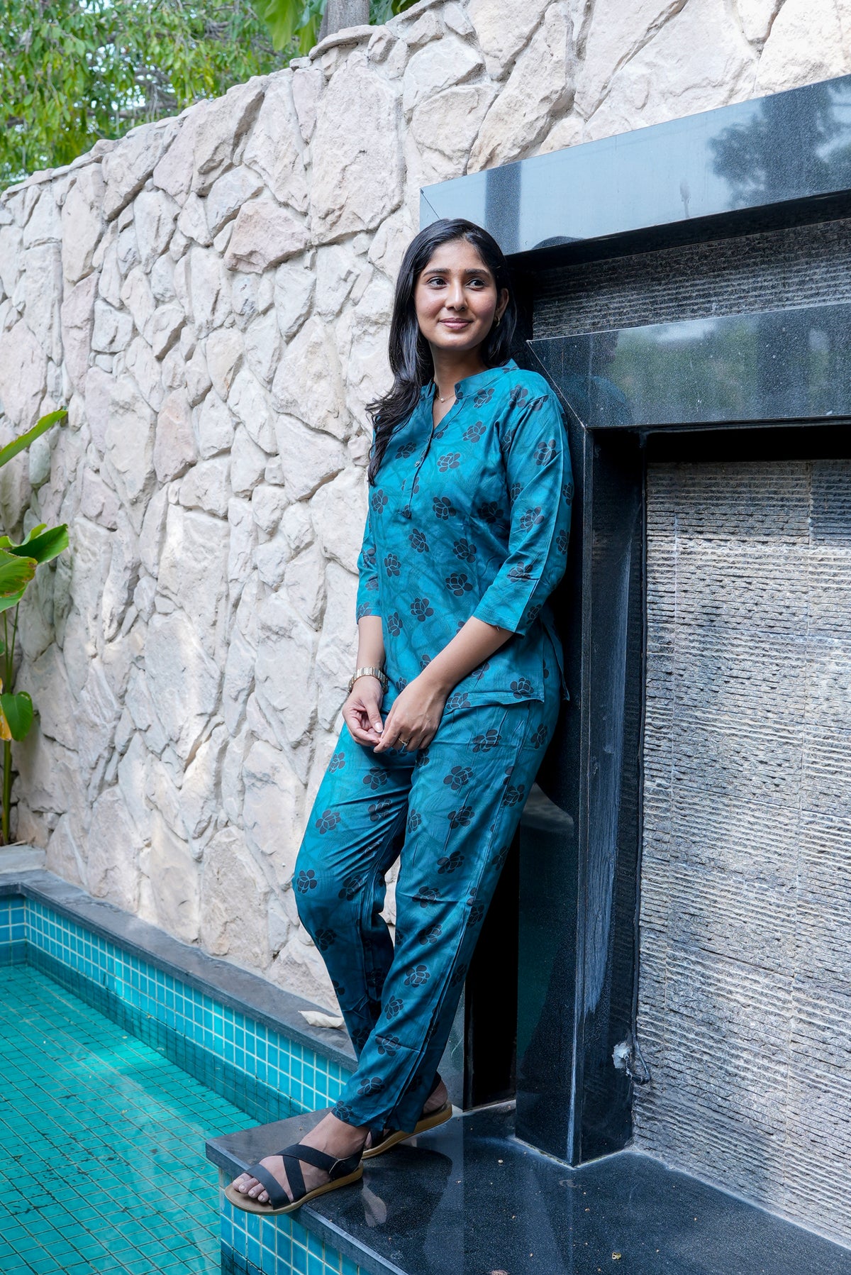 New MANGAI Stylish Rayon Cord Set Night Suits for all Stylish Women's | Long Sleeve with Size Pocket Beautiful all Over Printed Elastic Waist Top & Bottom Cord Set your Perfect Nightwear Companion (MRNS)