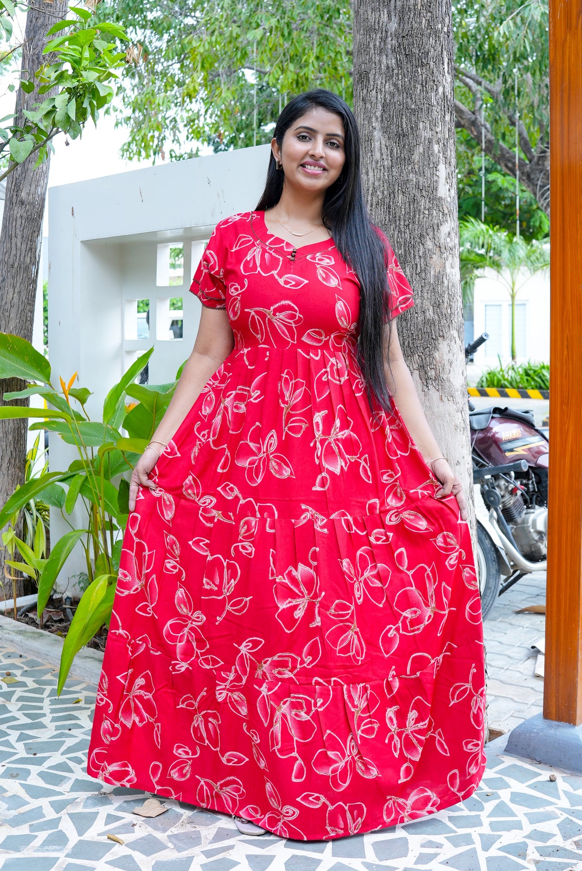 Stylish Alpine 3 Layer Frock Model Nighties| Fancy Sleeves & Neck Pattern| Side Pocket with Back Tie Rope | Perfect Nightwear Trendy Women's (AFK)