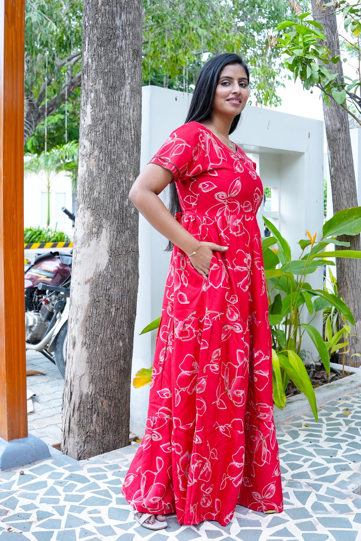 Stylish Alpine 3 Layer Frock Model Nighties| Fancy Sleeves & Neck Pattern| Side Pocket with Back Tie Rope | Perfect Nightwear Trendy Women's (AFK)