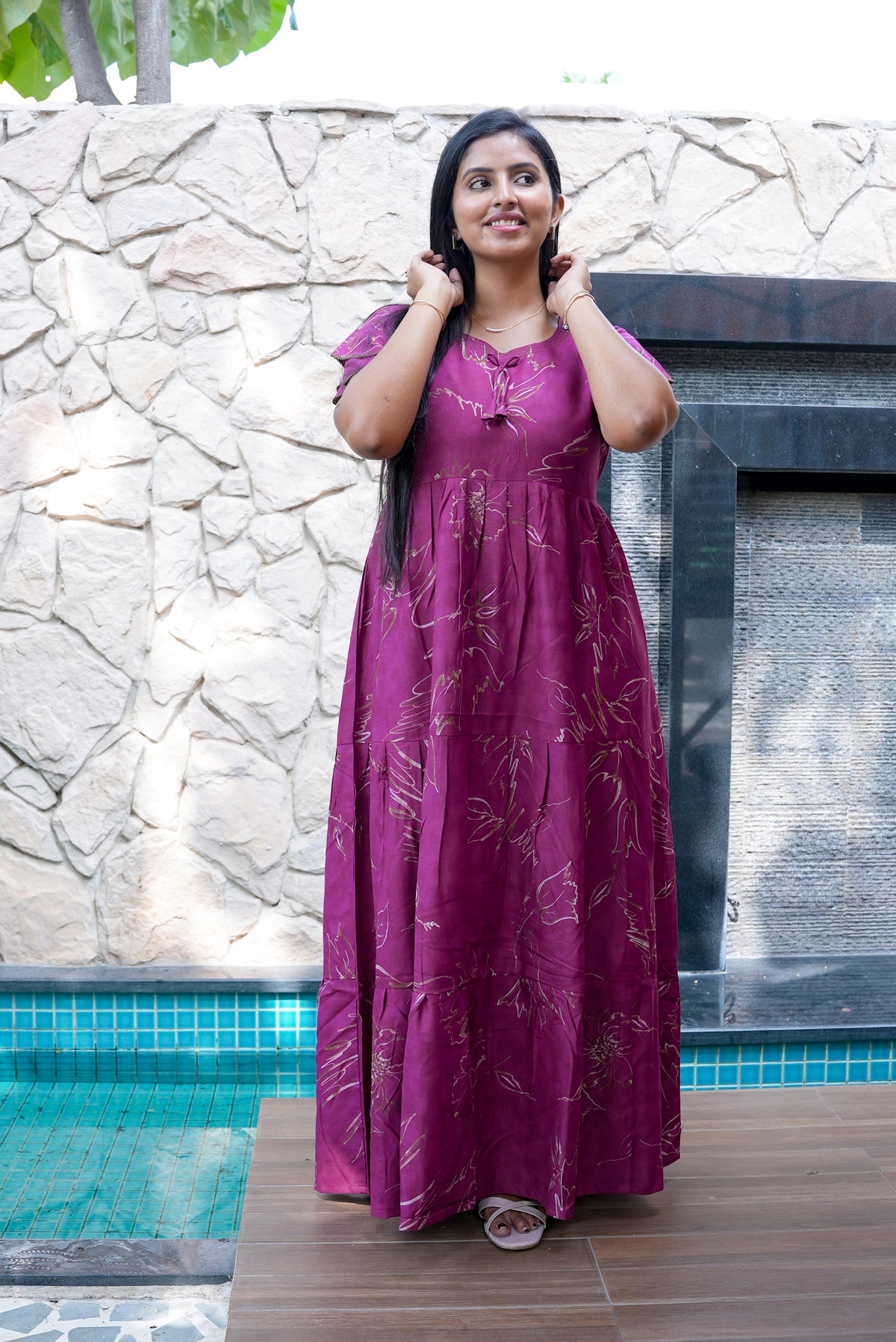 Stylish Alpine 3 Layer Frock Model Nighties| Fancy Sleeves & Neck Pattern| Side Pocket with Back Tie Rope | Perfect Nightwear Trendy Women's (AFK)