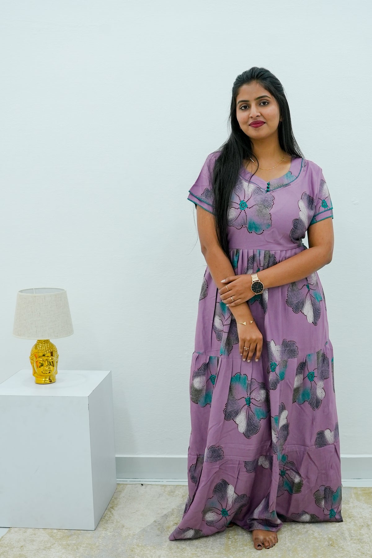 Stylish Alpine 3 Layer Frock Model Nighties| Fancy Sleeves & Neck Pattern| Side Pocket with Back Tie Rope | Perfect Nightwear Trendy Women's (AFK)