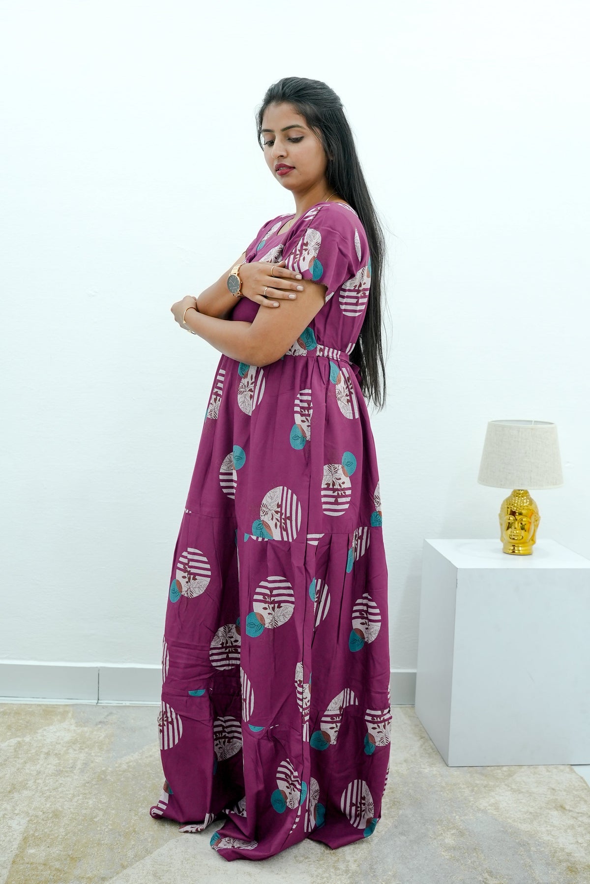 Stylish Alpine 3 Layer Frock Model Nighties| Fancy Sleeves & Neck Pattern| Side Pocket with Back Tie Rope | Perfect Nightwear Trendy Women's (AFK)