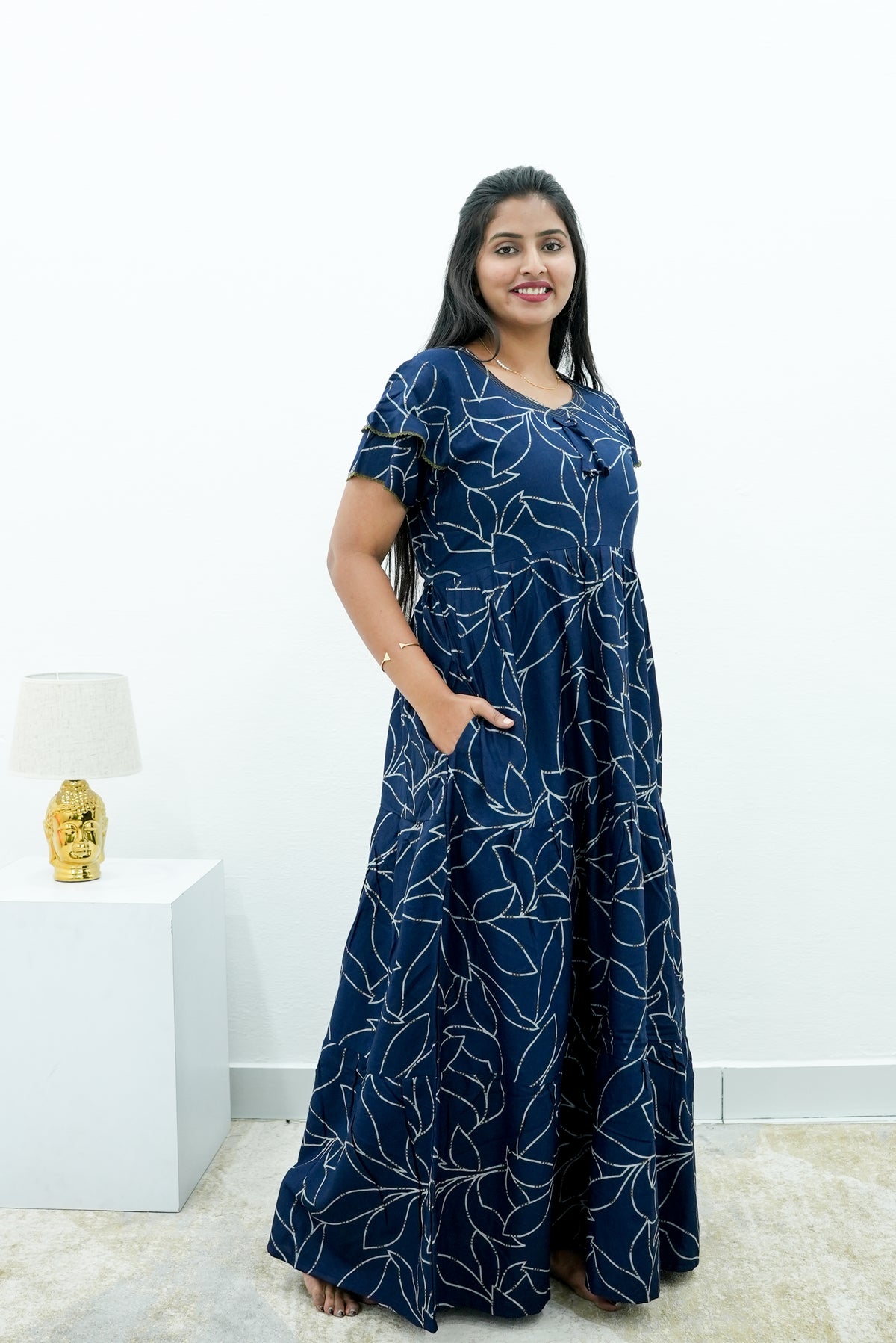 Stylish Alpine 3 Layer Frock Model Nighties| Fancy Sleeves & Neck Pattern| Side Pocket with Back Tie Rope | Perfect Nightwear Trendy Women's (AFK)