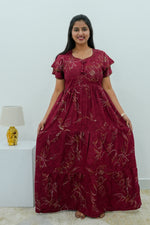 Stylish Alpine 3 Layer Frock Model Nighties| Fancy Sleeves & Neck Pattern| Side Pocket with Back Tie Rope | Perfect Nightwear Trendy Women's (AFK)