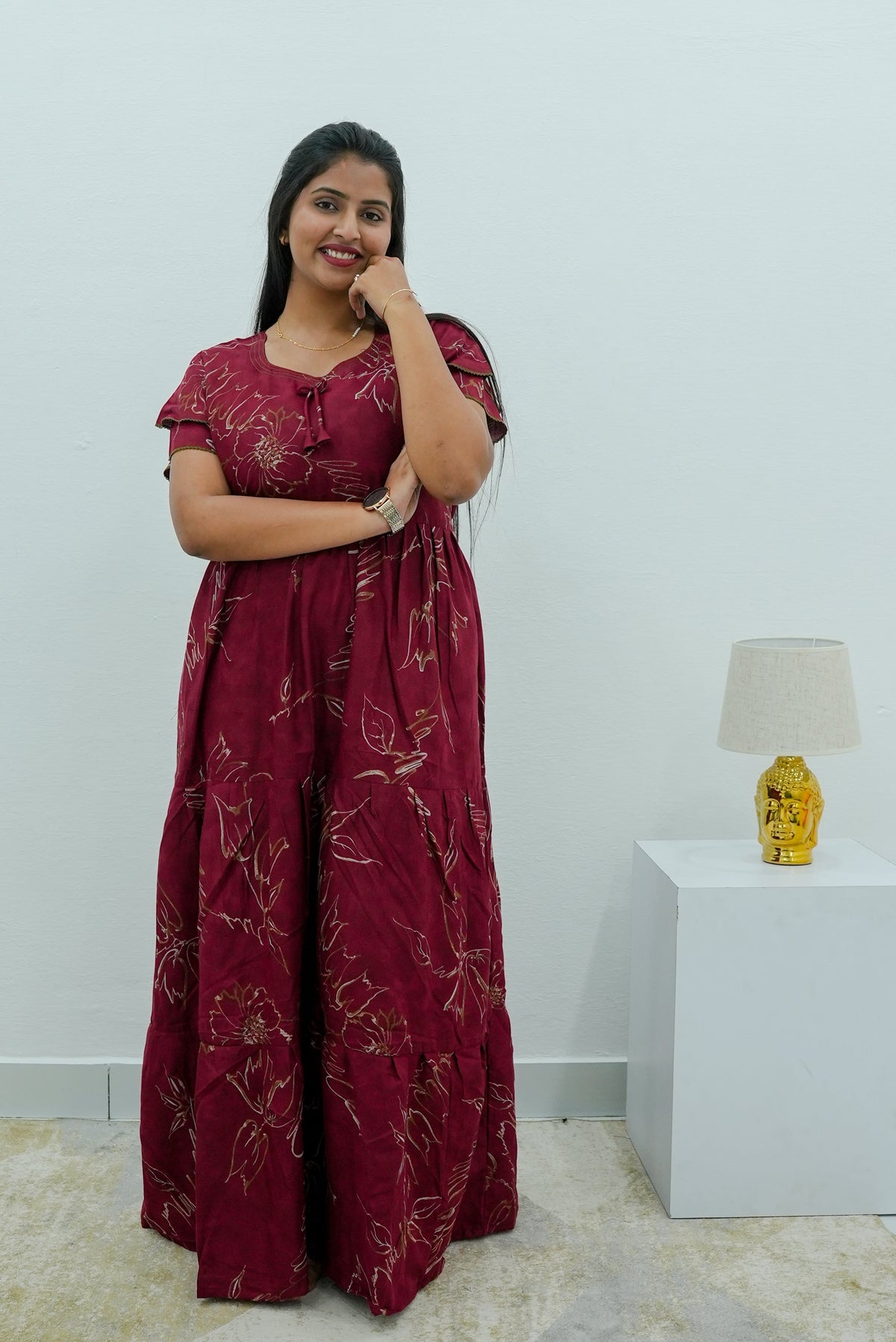 Stylish Alpine 3 Layer Frock Model Nighties| Fancy Sleeves & Neck Pattern| Side Pocket with Back Tie Rope | Perfect Nightwear Trendy Women's (AFK)