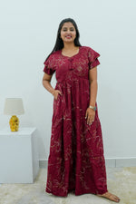 Stylish Alpine 3 Layer Frock Model Nighties| Fancy Sleeves & Neck Pattern| Side Pocket with Back Tie Rope | Perfect Nightwear Trendy Women's (AFK)