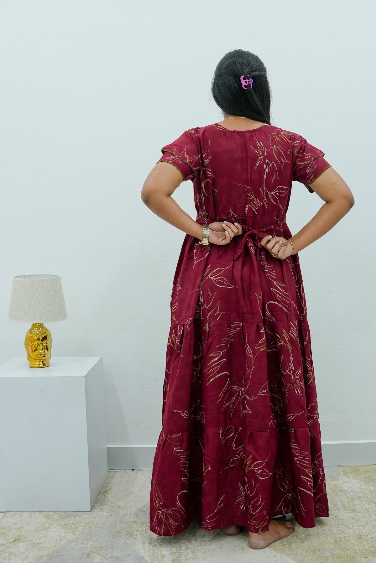 Stylish Alpine 3 Layer Frock Model Nighties| Fancy Sleeves & Neck Pattern| Side Pocket with Back Tie Rope | Perfect Nightwear Trendy Women's (AFK)