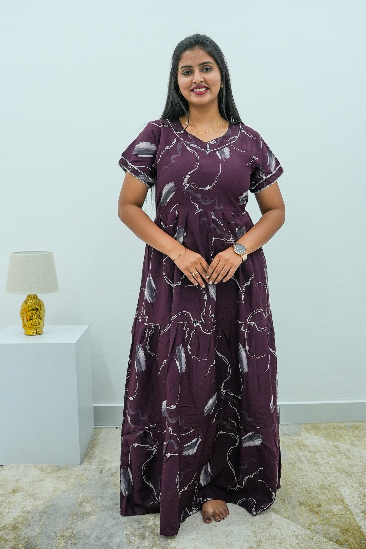 Stylish Alpine 3 Layer Frock Model Nighties| Fancy Sleeves & Neck Pattern| Side Pocket with Back Tie Rope | Perfect Nightwear Trendy Women's (AFK)