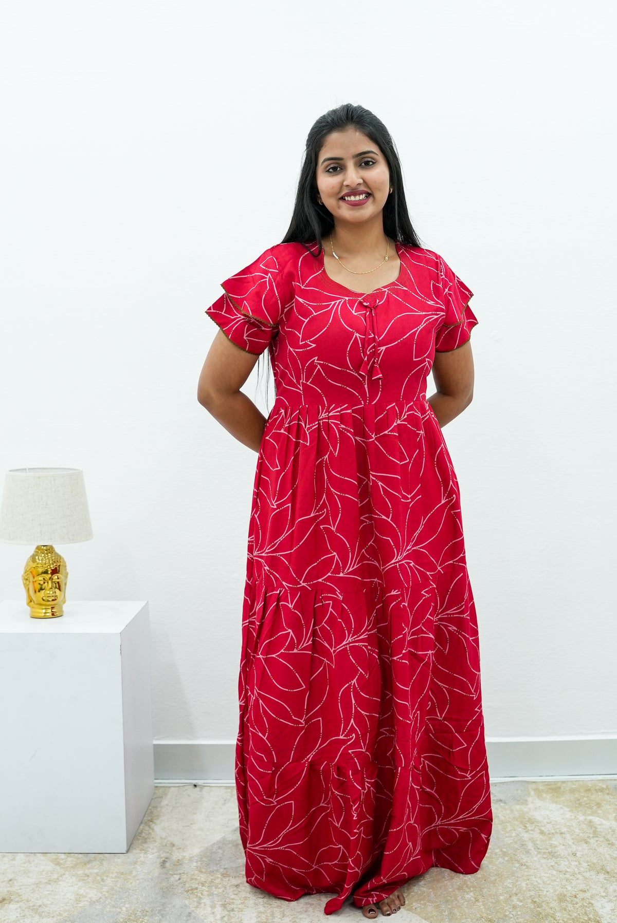 Stylish Alpine 3 Layer Frock Model Nighties| Fancy Sleeves & Neck Pattern| Side Pocket with Back Tie Rope | Perfect Nightwear Trendy Women's (AFK)