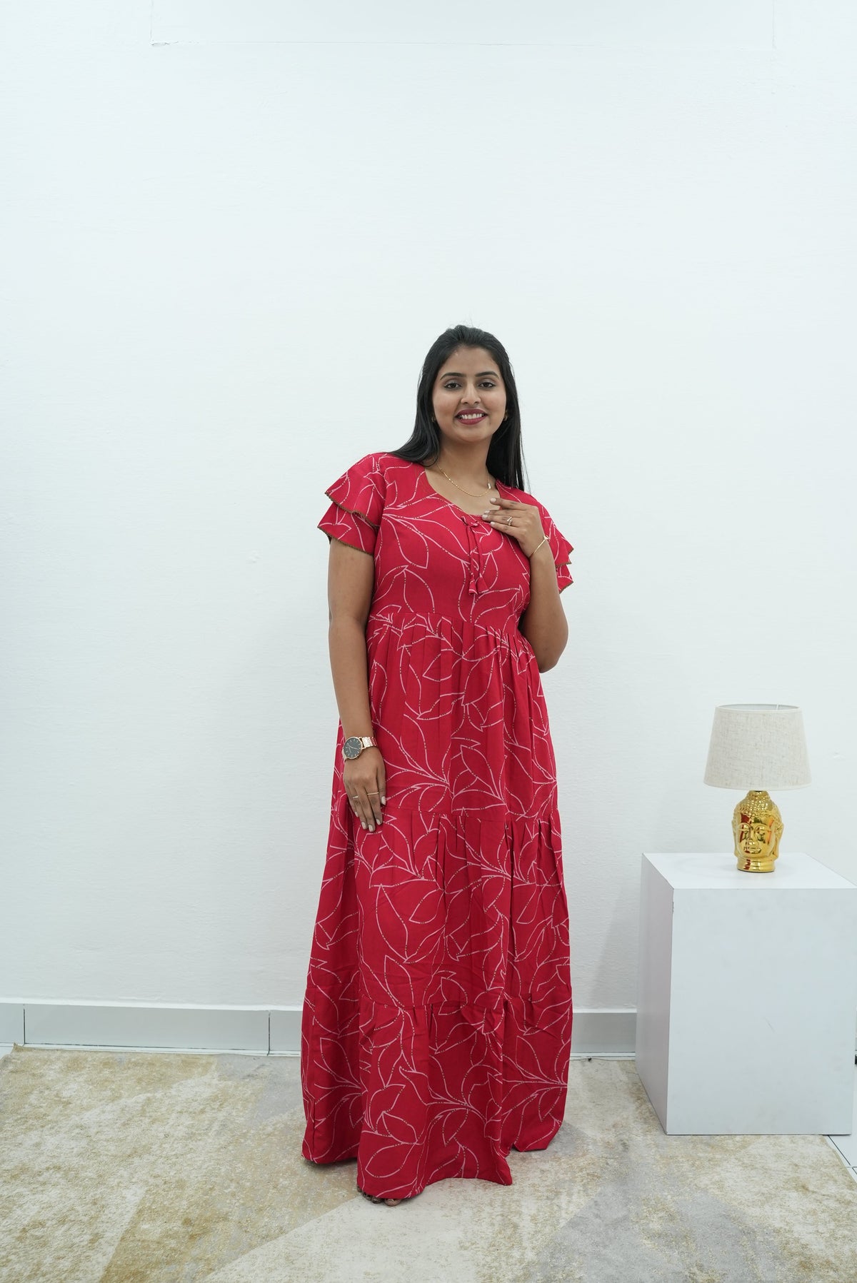 Stylish Alpine 3 Layer Frock Model Nighties| Fancy Sleeves & Neck Pattern| Side Pocket with Back Tie Rope | Perfect Nightwear Trendy Women's (AFK)