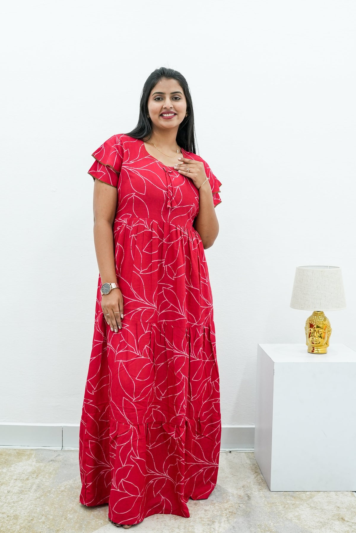 Stylish Alpine 3 Layer Frock Model Nighties| Fancy Sleeves & Neck Pattern| Side Pocket with Back Tie Rope | Perfect Nightwear Trendy Women's (AFK)