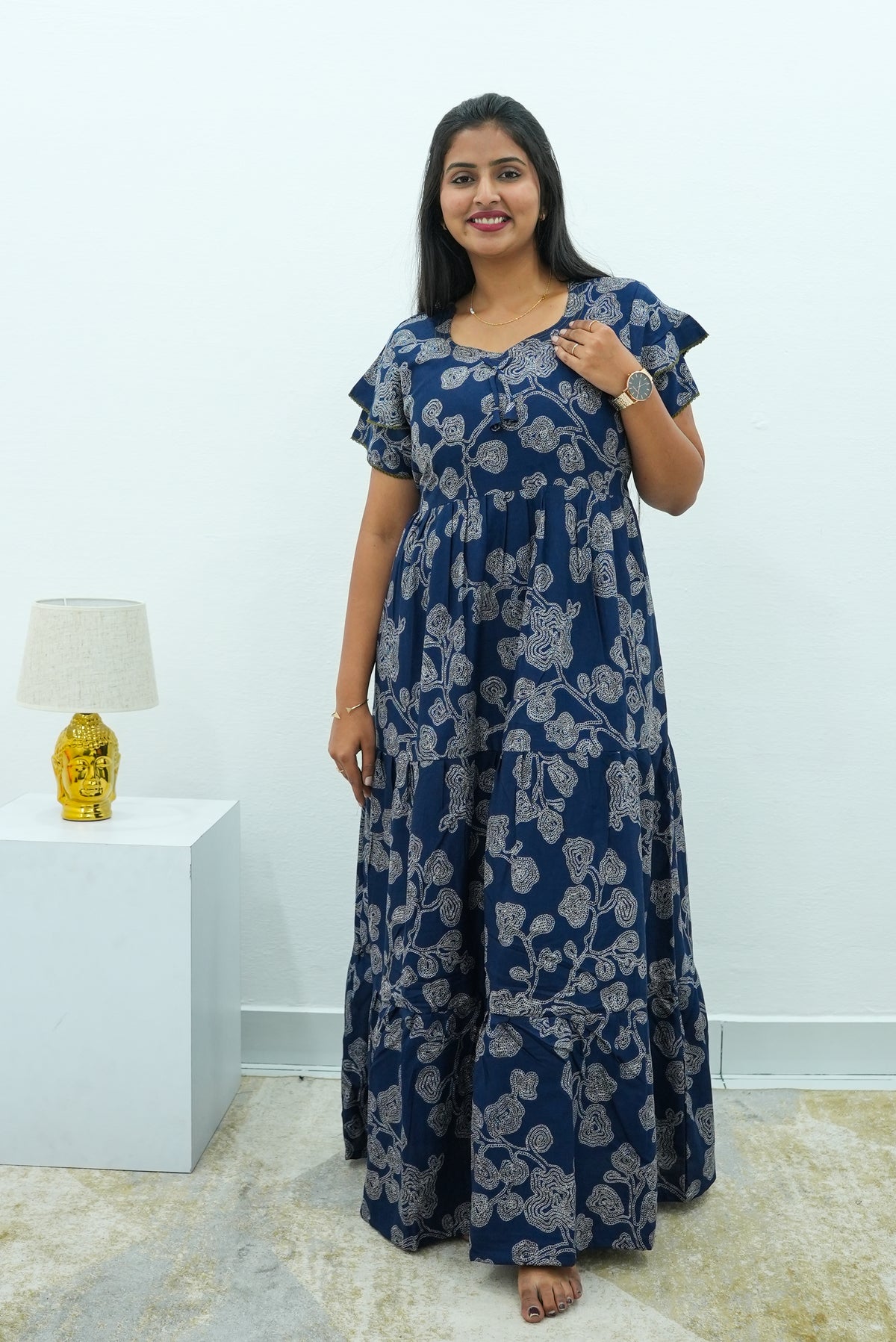 Stylish Alpine 3 Layer Frock Model Nighties| Fancy Sleeves & Neck Pattern| Side Pocket with Back Tie Rope | Perfect Nightwear Trendy Women's (AFK)