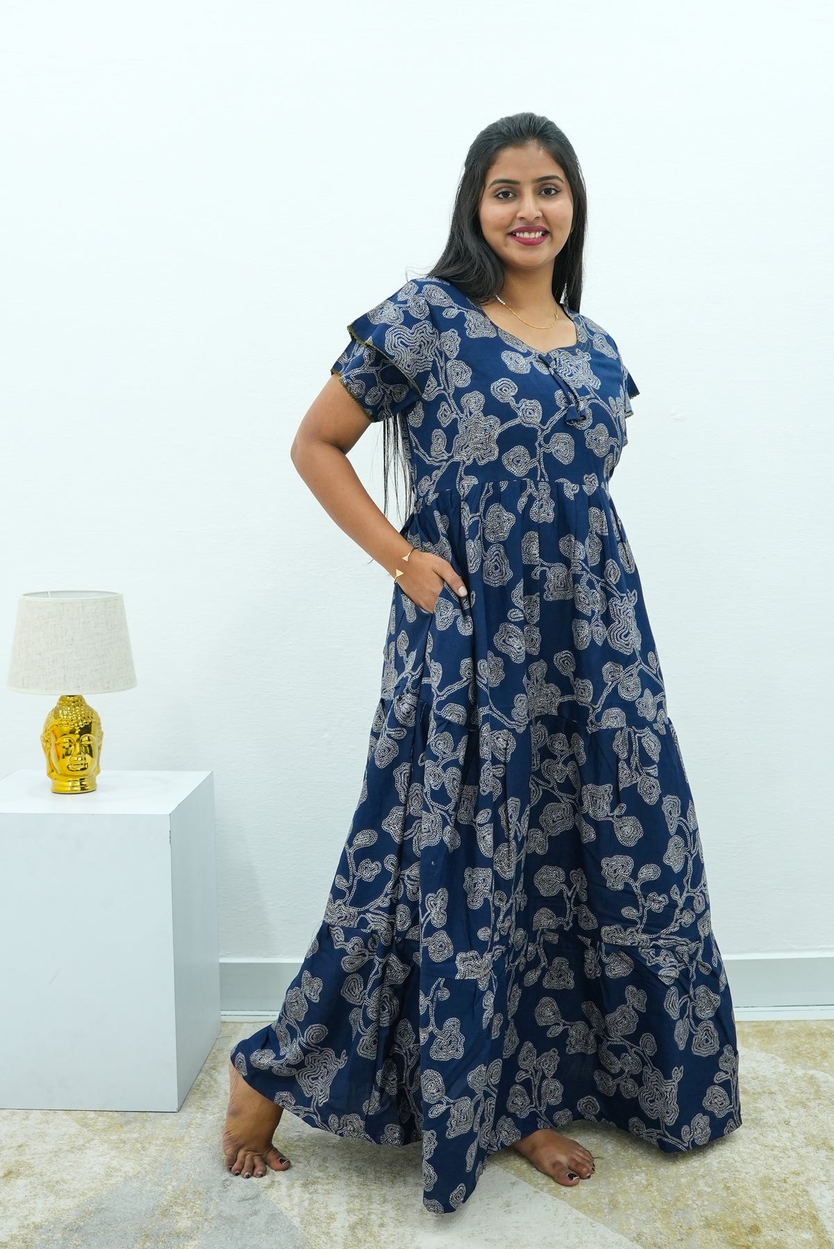 Stylish Alpine 3 Layer Frock Model Nighties| Fancy Sleeves & Neck Pattern| Side Pocket with Back Tie Rope | Perfect Nightwear Trendy Women's (AFK)