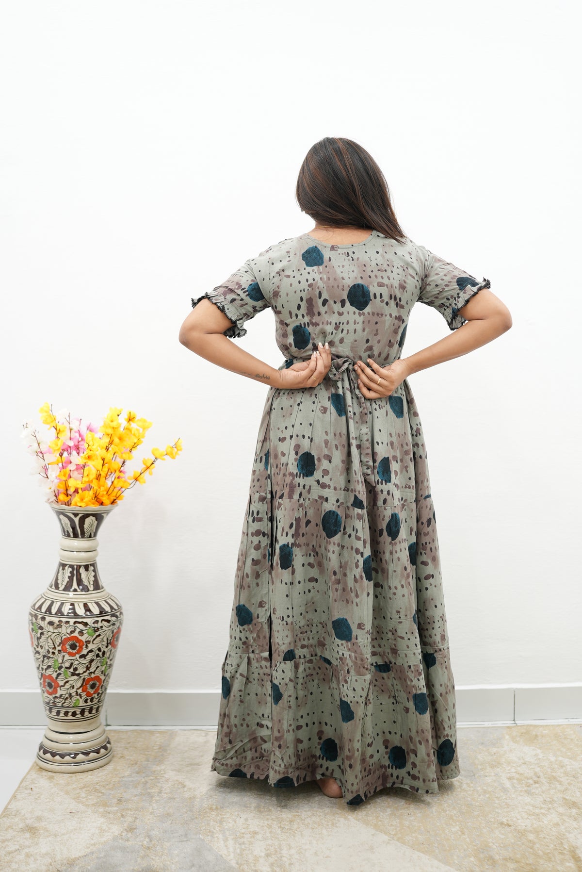 Mangai 3 Layer Flared Frock Model Nighties Soft and Smooth Premium Quality Rayon Material , Fancy Frilled Sleeve, Side Pocket , Back tie Rope , Stylish Collection's for Trendy Women's (MRK)