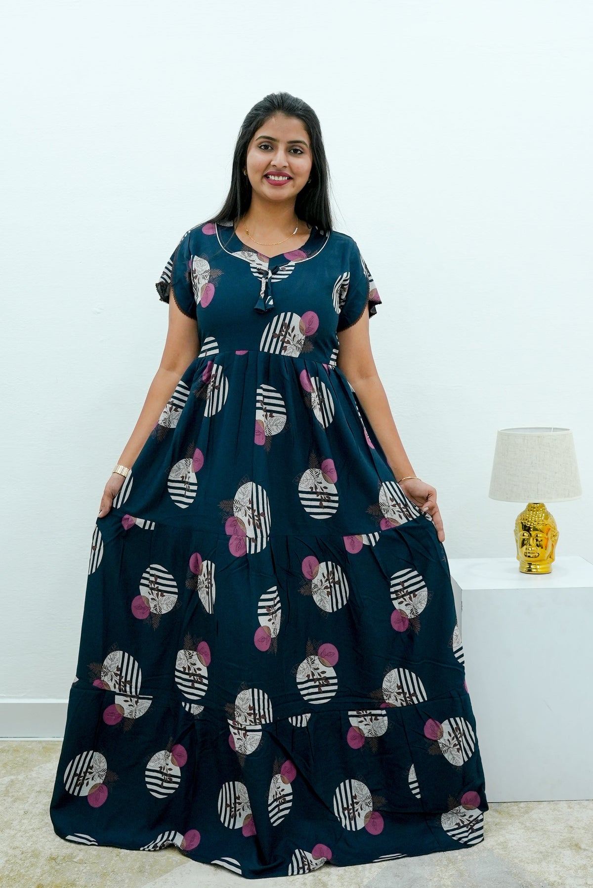 Stylish Alpine 3 Layer Frock Model Nighties| Fancy Sleeves & Neck Pattern| Side Pocket with Back Tie Rope | Perfect Nightwear Trendy Women's (AFK)