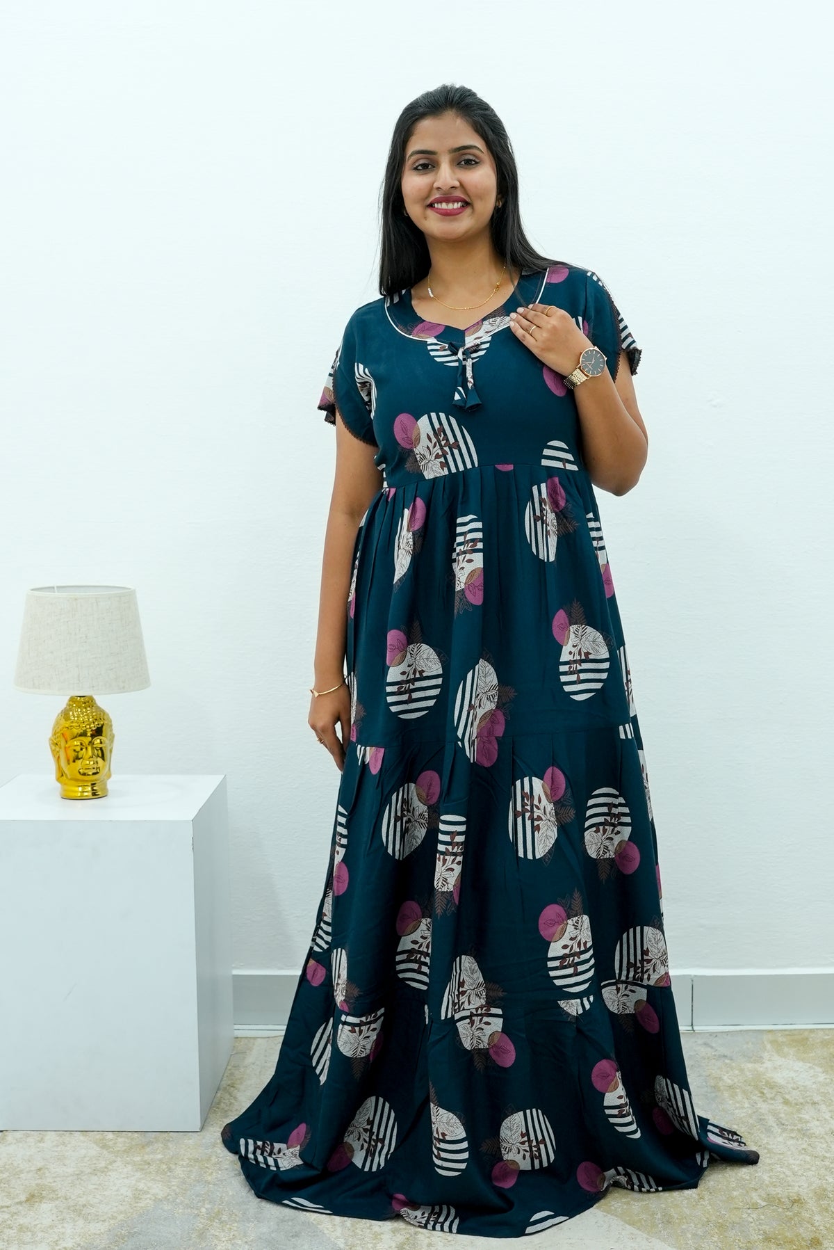 Stylish Alpine 3 Layer Frock Model Nighties| Fancy Sleeves & Neck Pattern| Side Pocket with Back Tie Rope | Perfect Nightwear Trendy Women's (AFK)