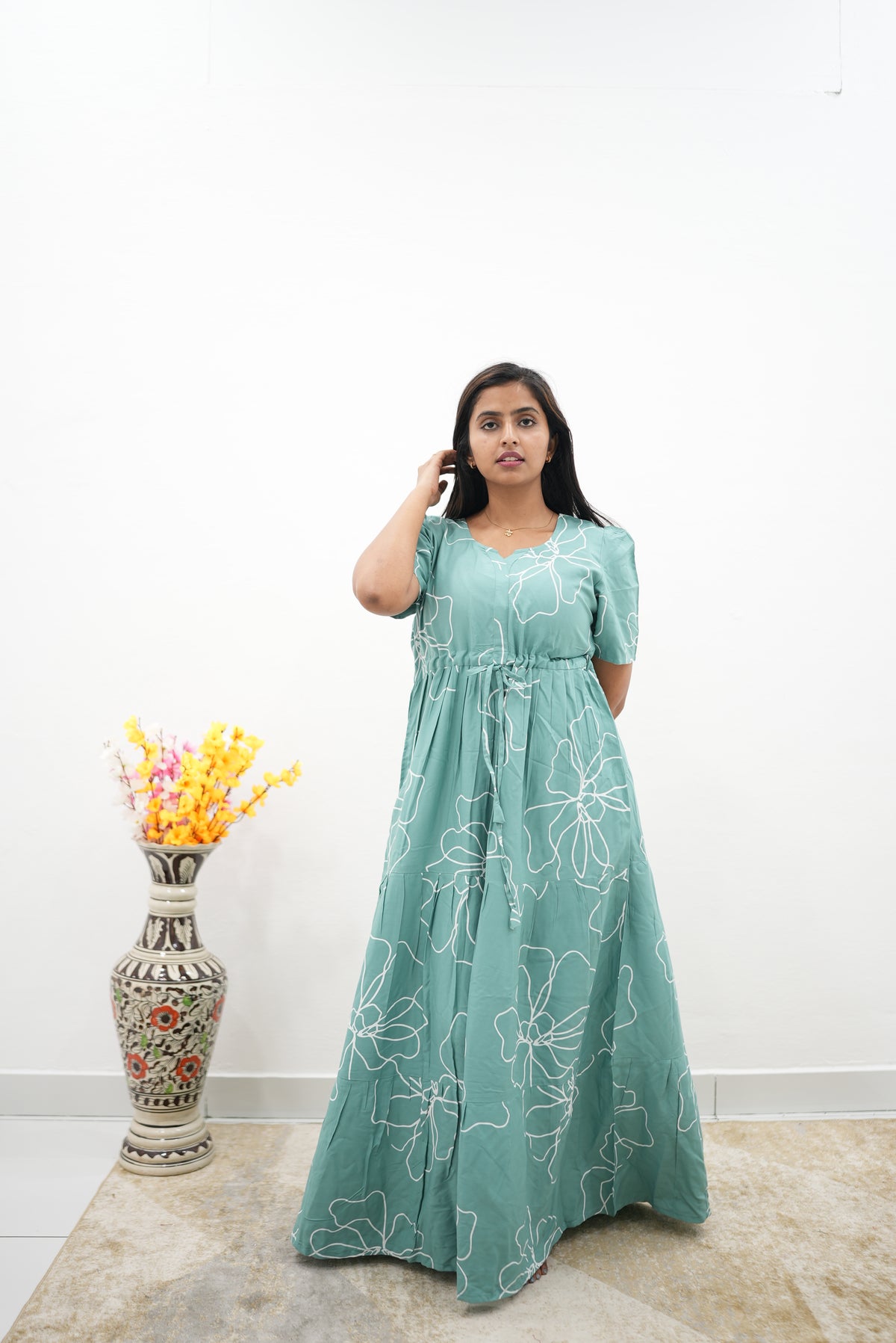Stylish Arrivals Rayon Gathering Frock Model Night Gown's | Front Adjustable Gathering Style Rope | Puff Sleeve | Trending Collection's for Stylish Women's (FKG)