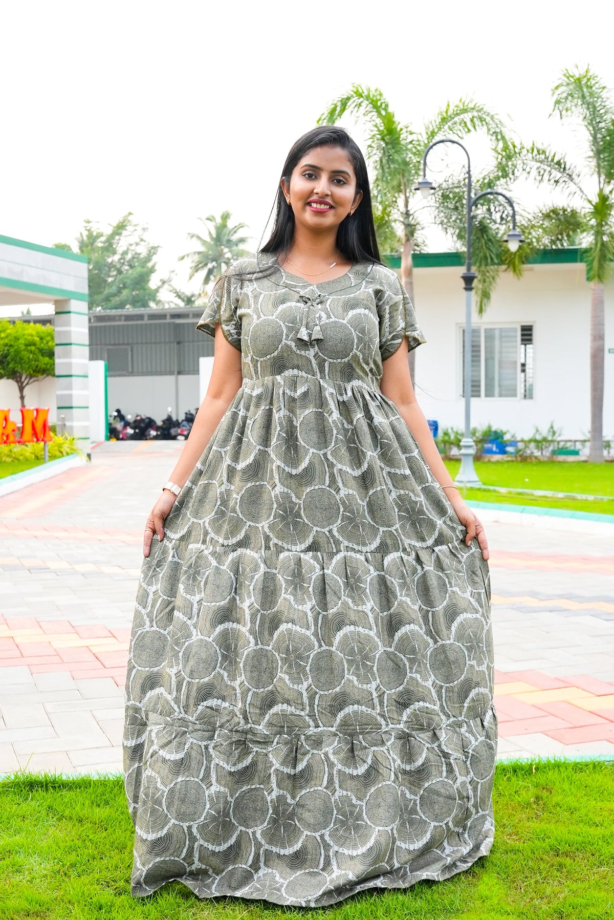 Stylish Alpine 3 Layer Frock Model Nighties| Fancy Sleeves & Neck Pattern| Side Pocket with Back Tie Rope | Perfect Nightwear Trendy Women's (AFK)